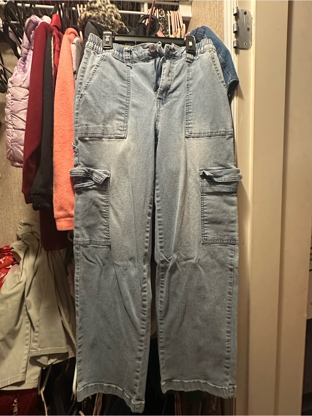 GOGO Light Blue Women's Cargo Boyfriend Jeans
